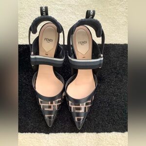 Fendi Black and Gray Heels with Ankle Strap